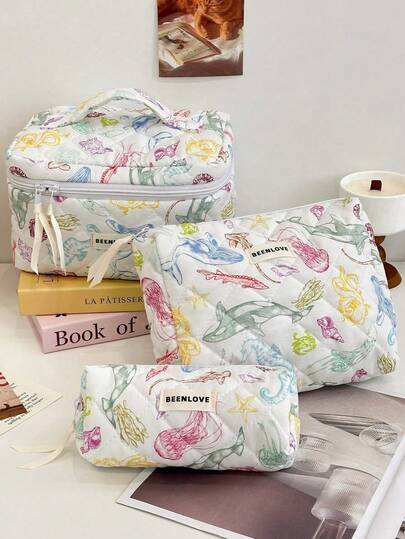 3pcs Soft Wood Grain Printed Makeup Bag Set, Large Capacity Fluffy Cosmetic Organizer, Women Toiletry Storage Box, Washable, Portable, Women's Big Capacity Handbag, Toiletry Bag, Suitable For Women/Girls Travel, Cute, Suitable For Travel Gift, Wedding Gift, Valentine's Day Gift, Bridesmaid Gift, As Well As "Us Two" Series, Makeup Room Decor, Makeup Bag, Travel Essential