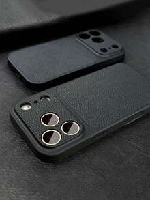 极简皮革！奢华纹理皮革手机壳，电镀包边，全方位摄像头保护，纤薄贴合，轻巧舒适，防滑设计，兼容 11/12/13/14/15/16/16 Pro Max、17/17 Pro/17 Pro Max/Air。低调奢华！复古皮革手机壳，精致简约设计。 - 黑色 - 查看 1