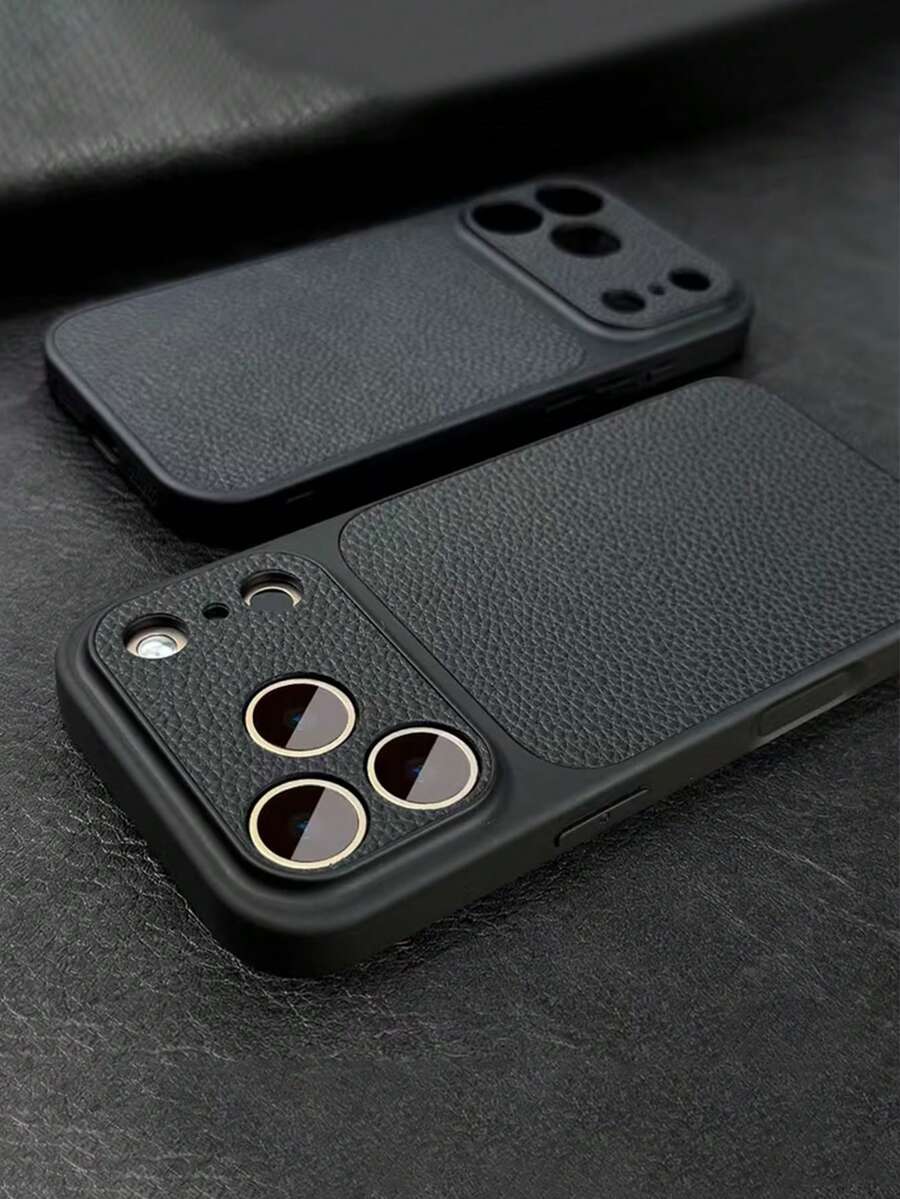 极简皮革！奢华纹理皮革手机壳，电镀包边，全方位摄像头保护，纤薄贴合，轻巧舒适，防滑设计，兼容 11/12/13/14/15/16/16 Pro Max、17/17 Pro/17 Pro Max/Air。低调奢华！复古皮革手机壳，精致简约设计。 - 黑色 - 查看 1