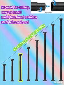 Extendable Stainless Steel Curtain Rod, Tension Rod For Curtains, Closets, Shower Curtains, Adjustable Spring Tension Rods, No Drilling Required For Bathroom Divider, Black Shower Curtain Rod - Multicolor - View 16