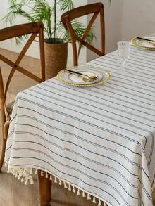 1 pieza Mantel rectangular de lino y poliéster con flecos, estilo minimalista retro americano, resistente al calor, adecuado para cocina, mesa de comedor, mesa de café, gabinete de TV, reuniones familiares, picnics al aire libre - Multicolor - Ver 6