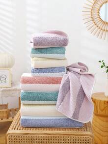 Coral Fleece Striped Minimalist Soft Absorbent Bath Towel/Hand Towel For Home Use - Lilac Purple - View 5