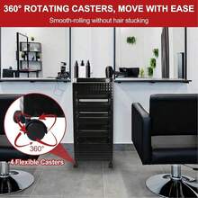 Tool-Free Assembly Salon Trolley - Heavy-Duty 5-Drawer Rolling Storage Cart With Locking Drawers, Black Beauty Salon Organizer For Hairdressers, Salon, Spa - No Assembly Needed, Space-Saving Workstation Cart, Construction, Professional Stylists - 黑色 - 查看 8