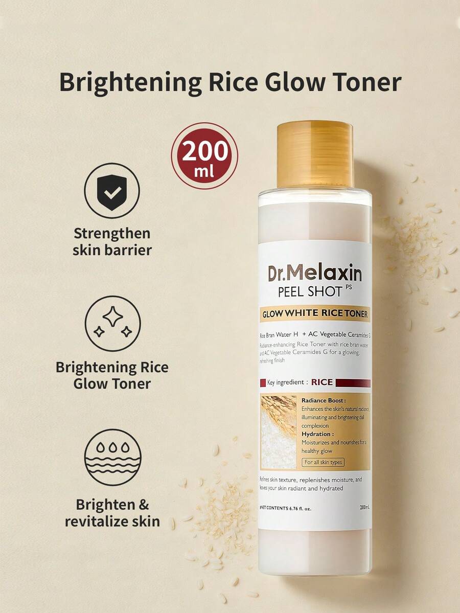 Dr.Melaxin 亮白保湿温和洁面爽肤水，200毫升，含白米提取物，清爽保湿柔肤，适合所有肤质，日常护理 - 煥亮白米光感爽膚水 200ml - 查看 1