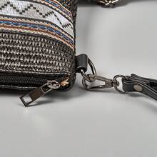 ENSPT 1pc Black Jacquard Pattern Zipper Closure Vacation Style Women's Shoulder Bag, Suitable For Travel - Black - View 2