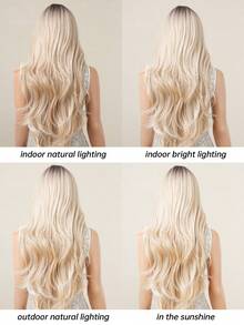 Ombre Flax Gold Long Straight Synthetic Wigs For Women Natural Wave Platinum Blonde Highlight Wigs With Bangs Heat Resistant Cosplay Hair - Multicolor - View 10