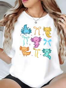 Animales acuáticos de colores con forma tierna reflejando alegría fantasía y energía positiva en un estilo moderno camiseta de mujer 220g casual cómoda - Blanco - Ver 8