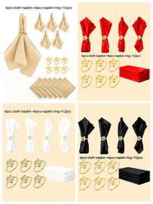 12pcs Satin Napkins & Napkin Rings Set - Suitable For Wedding Party Celebrations And Holiday Dinners, Smooth Fabric Napkins With Metal Napkin Rings - Multicolor - View 5
