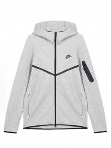 Nike Unisex Tech-Inspired Zip Hoodie & Jogger, Slim Fit Tapered Tracksuit With Cozy Lining, No Shrinkage, Effortless Streetwear Graphic Outerwear For Men & Women Set - Grey Full-Zip Hoodie1 - 查看 7