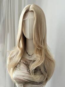 合成纤维长波浪假发，高层次金色假发，耐热纤维材质，适合日常佩戴、派对和聚会，自然逼真。 - 金色 - 查看 5