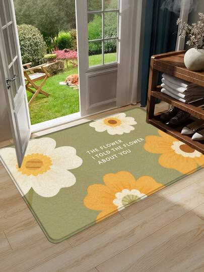 1 件北欧田园雏菊印花门垫，适用于客厅、卧室、玄关，可用作鞋底刮泥垫，波西米亚风格地垫，入口地毯，前门垫