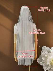 1 pieza Velo de novia con perlas de moda, longitud hasta la punta de los dedos y longitud de catedral, adecuado para boda, despedida de soltera, registro, accesorio de vestido de novia con peine para el cabello, festival, elegante - Multicolor - Ver 6