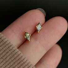 1对，女士复古精致绿色耳环迷你小耳环气质耳环耳环耳环耳环耳环耳环 - 橄欖綠 - 查看 2