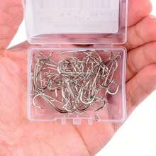 50pcs Sharp Long Shank Fishing Hooks - Size 1-12 Eyed Hooks, With Portable Plastic Box - Suitable For Freshwater And Saltwater Fishing - Barbed Hooks For Higher Catch Rate - Fishing Tackle Accessories - Silver - View 2