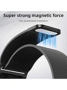 1 Set Fashion Mag Milanese Loop Strap & Case With Double Row Crystals, All-In-One Protective Cover Compatible With Apple Watch 38mm 40mm 41mm 45mm 44mm 42mm 46mm 49mm, Breathable, Scratch-Resistant, Waterproof, Shockproof, For Women And Men - Black - View 3