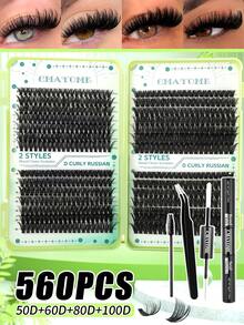 Single Cluster False Eyelashes 560 Clusters Mixed Pack | 8-18Mm Natural Thick Style | 10D-100D Fluffy And Curled | Reusable, Beginner-Friendly | Natural Fluffy Eye Makeup Artifact - Mint Green - View 5