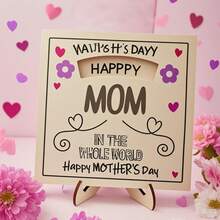 1pc Wooden Standing Plaque For Mother's Day, Featuring The Message "Mom Is The Happiest Person In The World," With A Wooden Base. A Heartwarming Gift For Mom Or Grandma, Suitable For Home Decor Or Office Desk Decoration. - multicolor - View 8