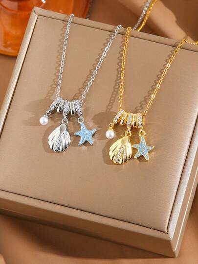 1 chiếc dây chuyền mặt hình sao biển bằng kim loại, thời trang, đa năng, thanh lịch, phù hợp cho sử dụng hàng ngày, đi nghỉ mát, đi làm, là món trang sức độc đáo và cao cấp dành cho nữ.