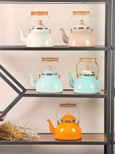 2500ml Solid Color Whistling Kettle With Wooden Handle, Heat-Resistant Design, Home Desktop Decor, Kitchen Drinkware, Living Room Tea Set, Suitable For Open Flame, Great Gift For Friends And Family