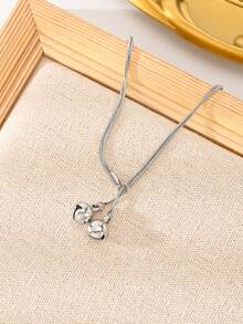 1件装女士不锈钢银色铃铛形吊坠手链，简约蛇形链腕带，适合日常佩戴 - 銀色 - 查看 4