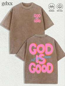 Plus-Size Vintage Washed Christian T-Shirt, God Is Good All The Time ,Christian God Graphic T-Shirt, Loose Fit, 230g Pure Cotton Men's T-Shirt, A - Cà phê nâu - Xem 1