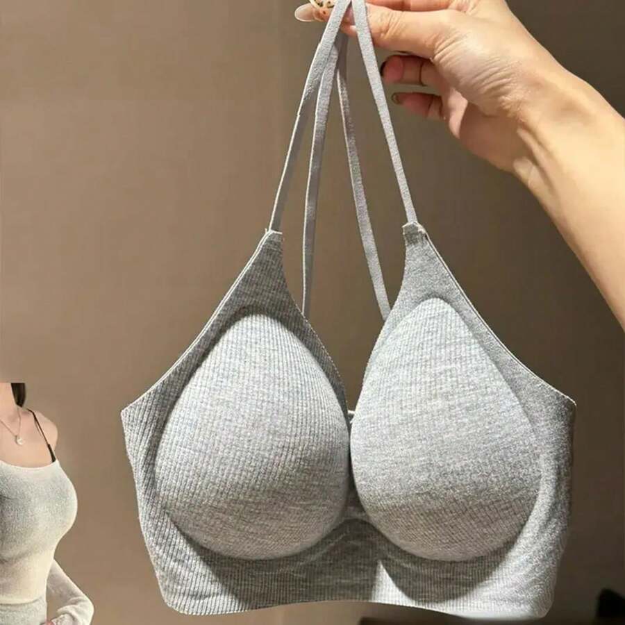 Sujetador Push-Up Redondo Sin Costuras para Mujer, Color Sólido, Cómodo, Transpirable, Lencería, Ropa Interior, Tops Modernos - Champán blanco - Ver 1