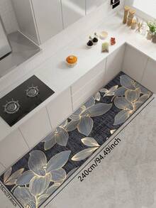 1pc Silica Gel Kitchen Floor Mat, Dark Gray & Black Base Color With Fine Vertical Texture, Decorated With Delicate Golden Lines Outlining Large Magnolia Floral Patterns, Presenting An Elegant New Chinese Style Art, Suitable For Kitchen, Bathroom, Entryway, Laundry Room, Bedroom, Living Room Decor - Multicolor - View 11