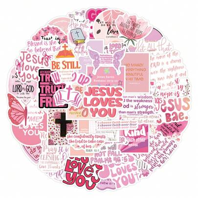 50张粉色励志英文贴纸，少女心满满的积极语录防水装饰贴纸，适用于剪贴簿、日记、水瓶、艺术手工、学习用品