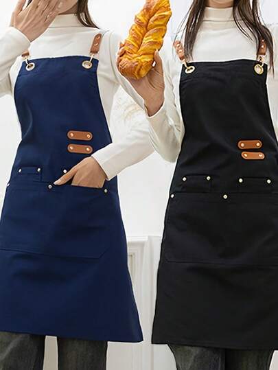 Canvas Waterproof Apron With Pockets - Perfect For Gardening, Painting, Coffee Shops, Restaurants & More - Durable Polyester, Oil-Resistant Kitchen Wear In Brown/Blue/Black
