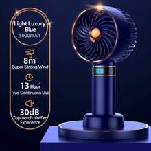 1 pièce Ventilateur portable unisexe, couleur électroplaquée à la mode, avec support, autonomie de 13 heures, ventilateur turbo silencieux, portée de 8 m, 5 vitesses de vent, portable pour l'été, les voyages, la plage, les sports, le bureau, l'école, les fêtes de piscine et l'usage quotidien - Multicolore - Voir 14