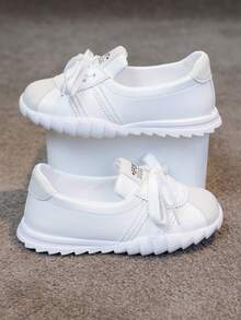 1 Pair 2026 Spring/Autumn New Korean Style Kids' Fashion Sneakers, Girls' Soft-Sole Shoes, Girls' Casual Shoes - White - View 3