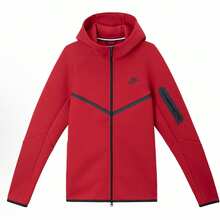 Nike Unisex Tech-Inspired Zip Hoodie & Jogger, Slim Fit Tapered Tracksuit With Cozy Lining, No Shrinkage, Effortless Streetwear Graphic Outerwear For Men & Women Set - Red Full-zip Hoodie - View 4