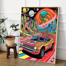 1幅2D DIY钻石画，宇宙奇幻外星人赛车场景，完美的节日礼物 - 查看 5