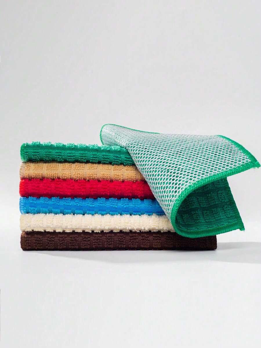 1/5/12pcs Double Sided Silver Wire Dishwashing Cloth, Kitchen Lazy Cloth Cleaning Cloth, Ultra-Fine Fiber Dishwashing Cloth - Multicolor - View 1