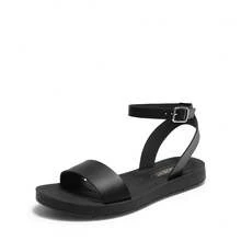 Teenagers Women's One Band Ankle Strap Buckle Flat Sandals - màu đen - Xem 2