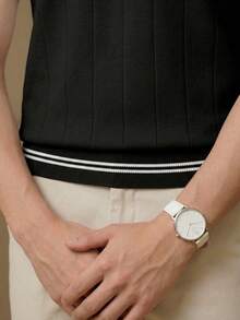 GRDR 男士夏季圆领纯色短袖针织衫，适合夏季外出，时尚造型必备单品 - 黑色 - 查看 4