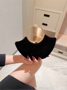 Moonlit Eve Bag 1pc Exquisite Fashion Asymmetrical Handheld Black Velvet Evening Clutch Bag, Suitable For Women, Girls, College Students, For Parties, Balls, Weddings. Graduation Ball Bag, Evening Bag, Party Girl Bag, Perfect For Parties, Weddings, Balls, Evening Events, Banquets. As The Best Gift Choice For Women, Perfectly Matches Women's Ball Gowns, Suitable For Ball Accessories, Sequin Dresses, Women's Elegant Dresses - Black - View 4