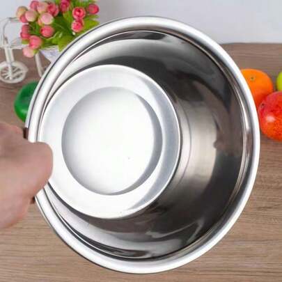 [1-3pcs] Large Stainless Steel Mixing Bowls, Suitable For Eggs, Fruits, Vegetables, Salad - Perfect For Holding, Preparing Food, Essential For Home Kitchen