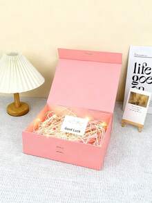1pc Foldable Pink Gift Box, Gift Packaging Box, Suitable For Wrapping Gifts For Family And Friends, Applicable For Various Holiday Gifts - Pink - View 3