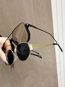 2pcs Plastic & Metal Geometric Full Frame Glasses, Basic Fashion Style Suitable For Daily Life, Driving, Outings, Couples, Outdoor Activities - 2pcs 金灰香檳 - 查看 2