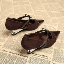 2026 Primavera Zapatos de tacón alto con punta afilada de moda, estilo elegante francés adecuado para vestidos, zapatos de lujo de cuero - Café integral - Ver 2