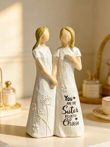 Elegante scultura in resina di sorelle, decorazione fatta a mano che rappresenta il legame emotivo, stile francese crema per la decorazione della casa, regalo di compleanno per le sorelle, memoriale per amiche strette, scultura d'arte raffinata per il soggiorno, la camera da letto o il tavolo da toeletta, decorazione interna a tema dell'amore familiare - A - Visualizzare 12