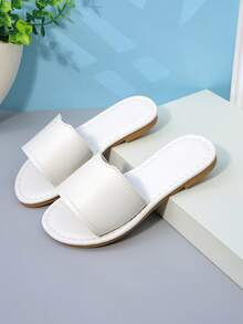 1 Pair Girls' Minimalist Outdoor Slide Sandals For Versatile Basic Summer Use - White - View 1