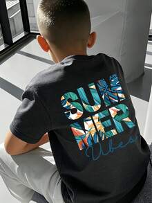 1 tricou cu mânecă scurtă imprimat pentru băieți preadolescenti, îmbrăcăminte pentru tineri studenți, cadou de vară pentru copii - Gri inchis - Vizualizare 5