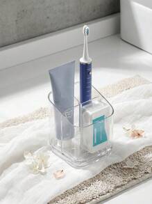 1 pieza Soporte transparente para cepillo de dientes, estante de almacenamiento de pared con compartimentos, organizador de baño creativo sin taladro, puede almacenar cepillo de dientes, peine y maquinilla de afeitar, decoración del baño del hogar - transparente - Ver 1