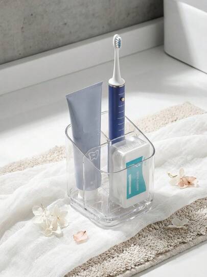 حامل فرشاة أسنان شفاف قطعة واحدة، رف تخزين جداري مقسم، منظم حمام بدون ثقب إبداعي، يمكن تخزين فرشاة الأسنان والمشط والحلاقة، ديكور حمام المنزل