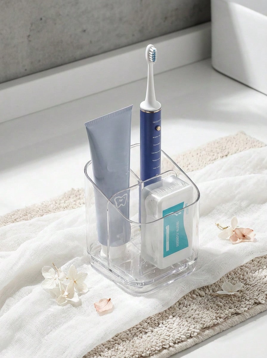 1 pieza Soporte transparente para cepillo de dientes, estante de almacenamiento de pared con compartimentos, organizador de baño creativo sin taladro, puede almacenar cepillo de dientes, peine y maquinilla de afeitar, decoración del baño del hogar - transparente - Ver 1