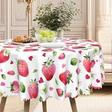 1pc Strawberry Pattern Round Or Rectangular Tablecloth, Multiple Sizes Available, Strawberry Print Design, Countryside Style, Suitable For Home, Kitchen, Wedding, Party, Dining Table, Outdoor Events, Gifts. Easy-To-Clean Polyester Fabric - Multicolor - View 4