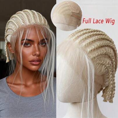 ZigZag Hair Black Short Braided Lace Front Wig, #613 Braided Synthetic Lace Front Wig, Women Short Box Braid Wig, Heatproof Fiber Wig Without Glue
