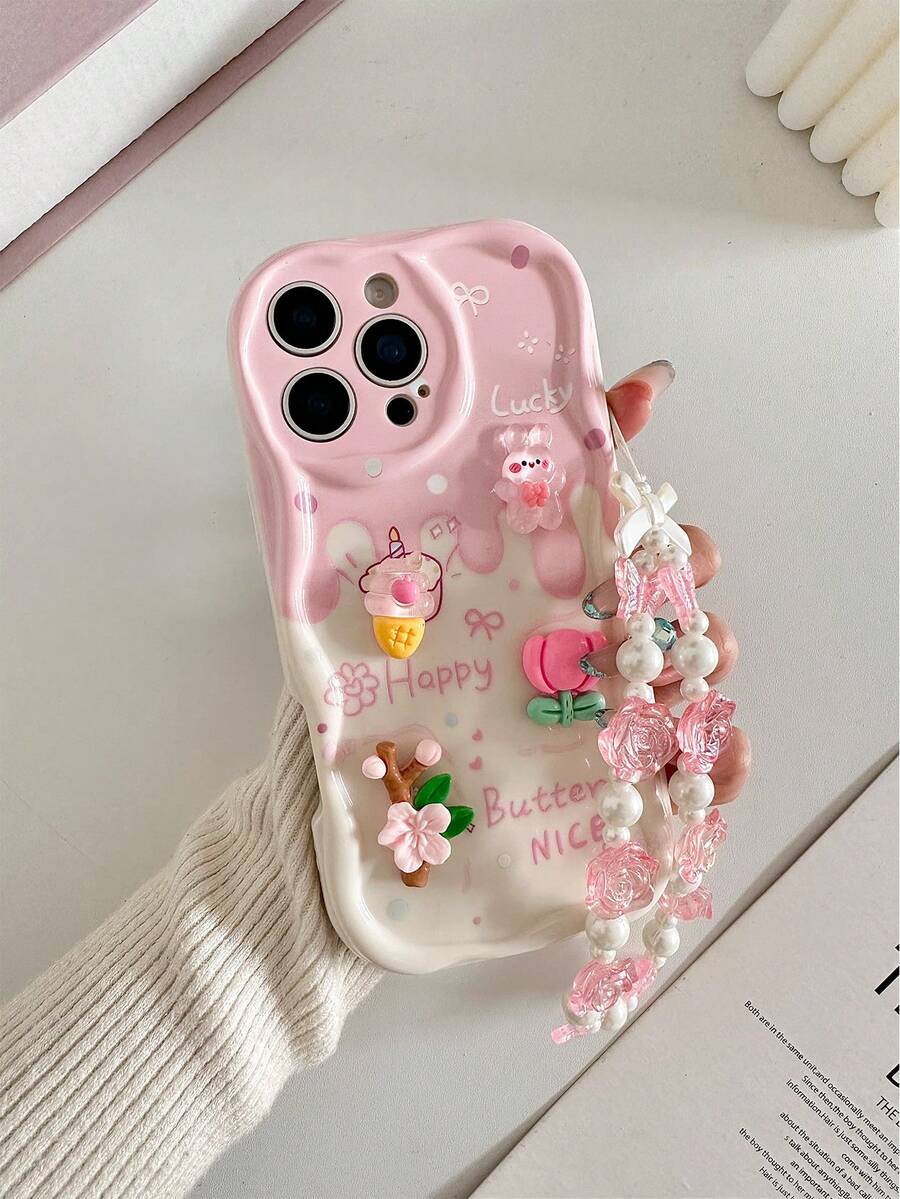 花朵卡通配饰奶油色波浪印花保护壳带链条,兼容 17/17 Pro/17 Pro Max、15、14、16/16 Pro Max;糖果色彩绘防震创意手机壳,兼容 XR/7/8、15 Pro Max/13/14/11;软壳 P12 防摔彩绘,适用于 XS - 彩色 - 查看 1